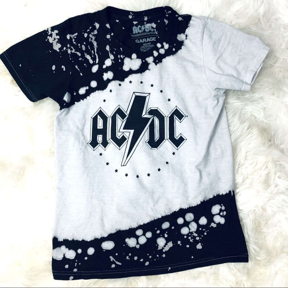 AC/DC Bleach dyed tie-dye t-shirt Band Tee Cotton XS